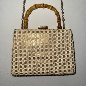 Elegant Cream and Gold Woven Bag